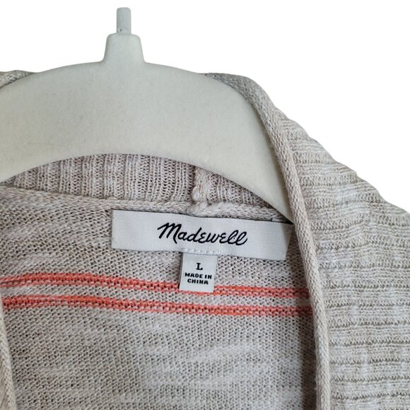 Madewell Bradley Beige Coral Striped Pocket Cardigan Sweater Size Large - Picture 7 of 13
